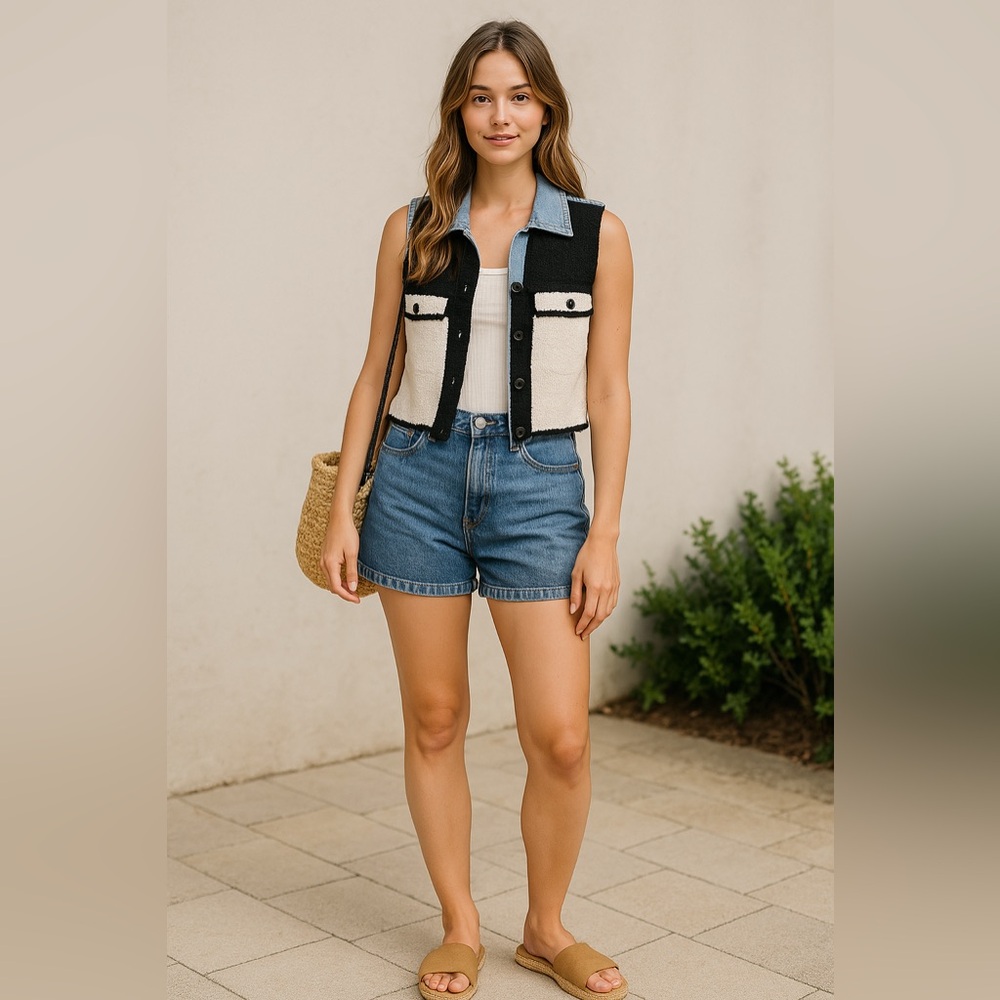 Vintage 90s Romeo Romeo Bouclé & Denim Vest – Western Y2K Aesthetic Size M - Picture 14 of 14